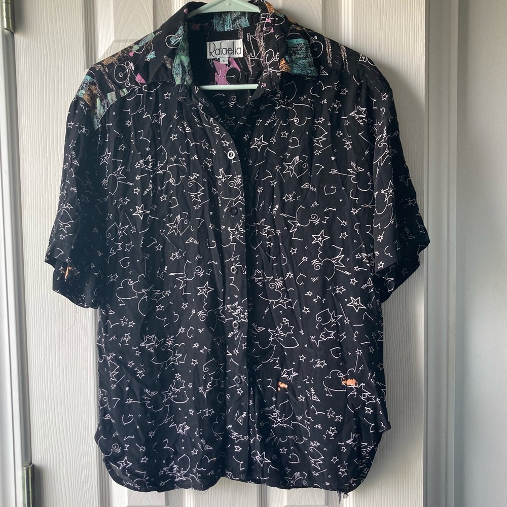 Vintage Rafaella Scribble Button Down Shirt Sz Small